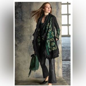 Johnny Was Black and Green Embroidered Jacket